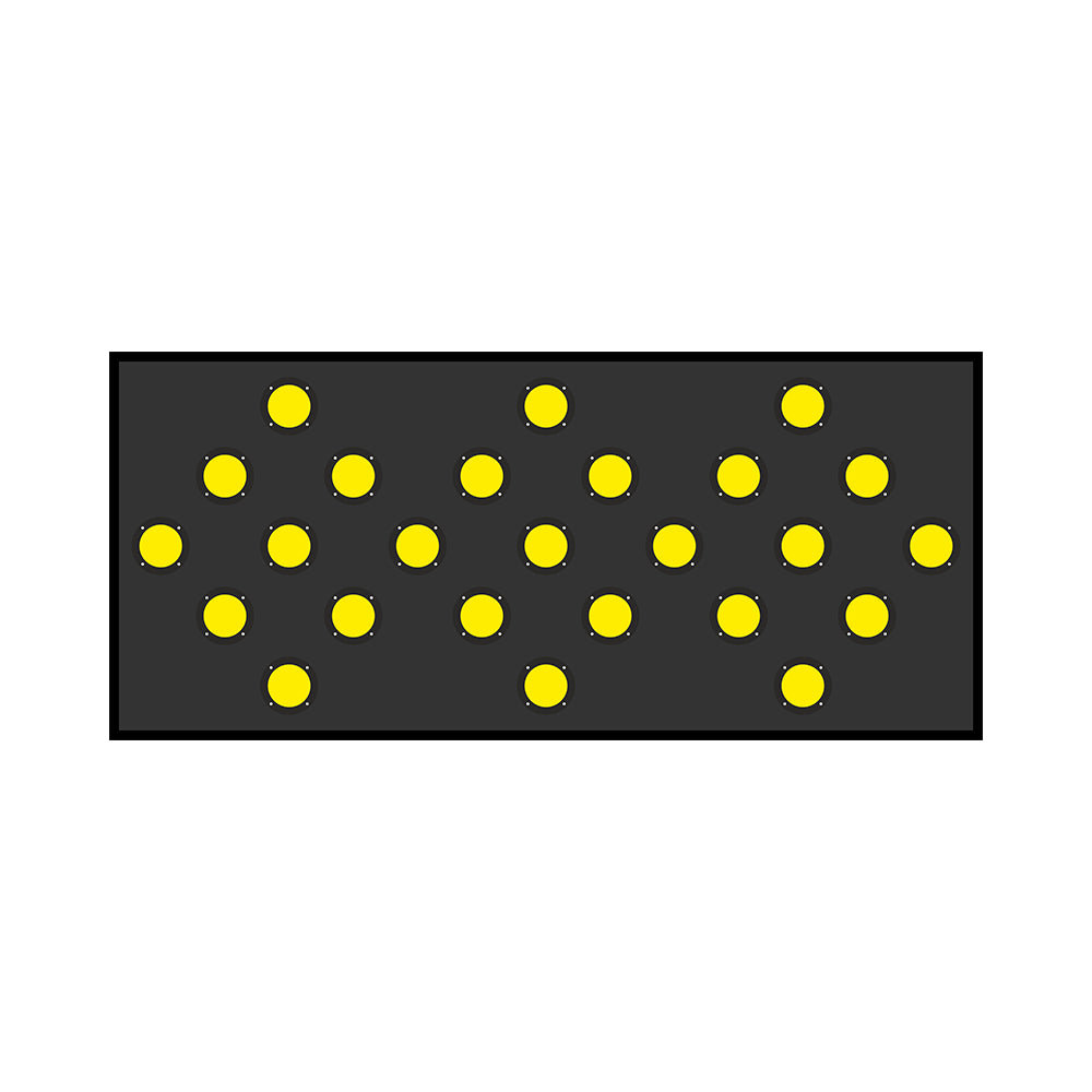 Rectangular black Warning sign with yellow dots on a white background