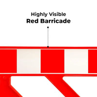 Red barricade with text 'Highly Visible Red Barricade' 