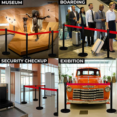 Black Queue Barrier Post  with 2Meter Red Retractable Belt