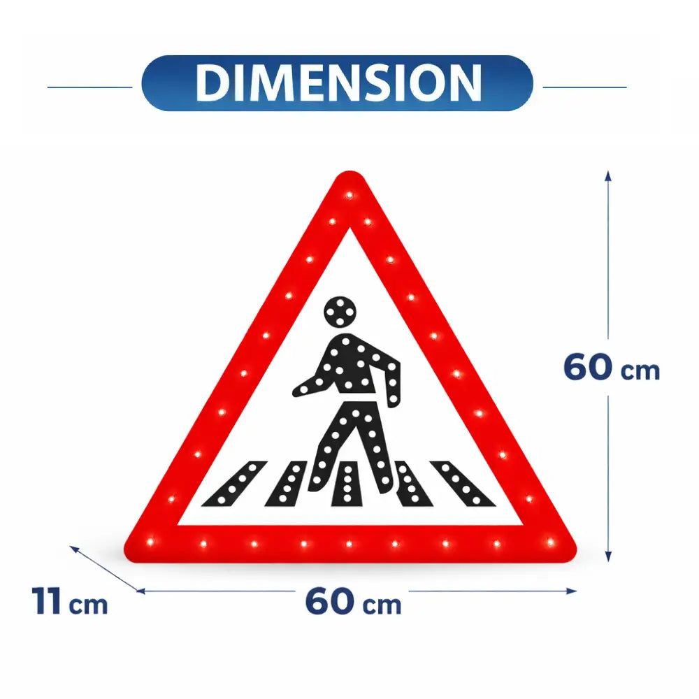 Crossing sign with dimensions labeled on a white background