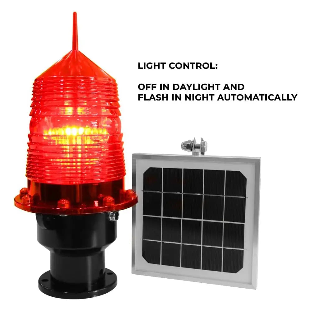Red warning light with solar panel 
