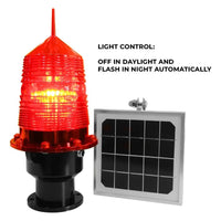 Red warning light with solar panel 