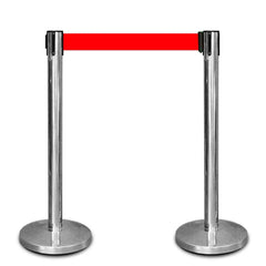 Stainless Steel Queue Barrier with 2 Meter Red Retractable Belt