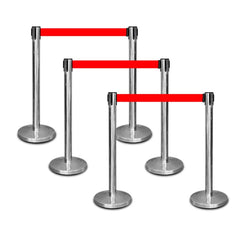 Stainless Steel Queue Barrier with 2 Meter Red Retractable Belt