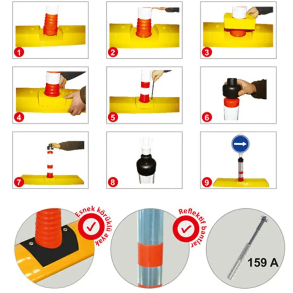 Step-by-step instructions for using a traffic cone with additional features and specifications.