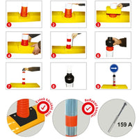 Step-by-step instructions for using a traffic cone with additional features and specifications.