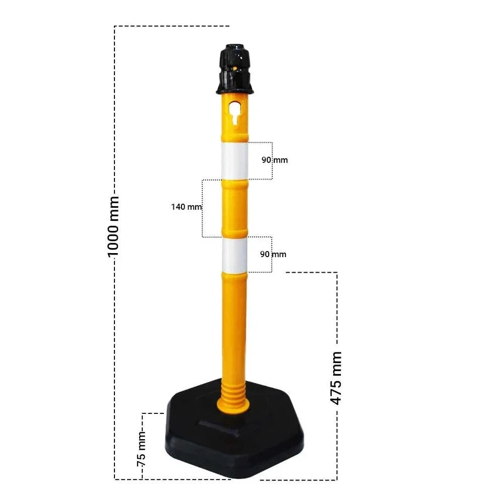 Bright yellow 100CM delineator post with stable PVC weighted base