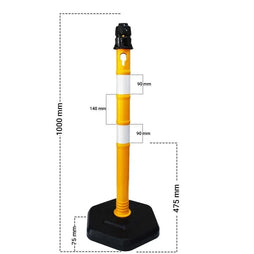 Bright yellow 100CM delineator post with stable PVC weighted base
