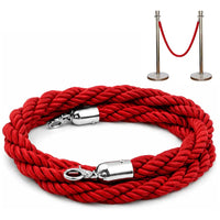 Red twisted stanchion rope 1.5M with metal hooks for queue barriers