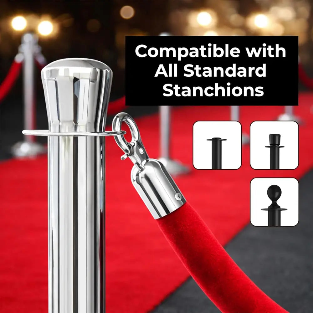 Red velvet crowd control rope 1.5 meters for stanchions at events theaters or exhibitions