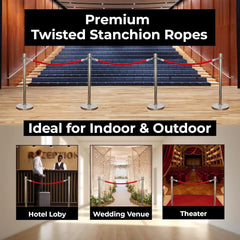 Red velvet crowd control rope, 1.5 meters, for stanchions at events, theaters, or exhibitions