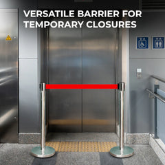 Stainless Steel Queue Barrier with 2 Meter Red Retractable Belt