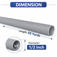 Gray flexible hose with dimensions labeled on a white background