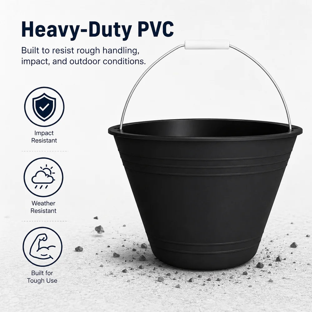 Black 8 liter PVC utility bucket set of 12 for cleaning and general purpose use