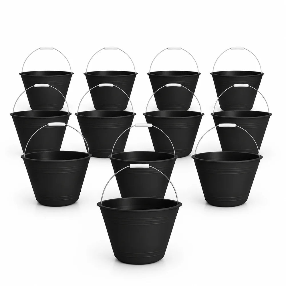 Black 8L PVC utility bucket pack of 12 for cleaning, storage, and commercial use