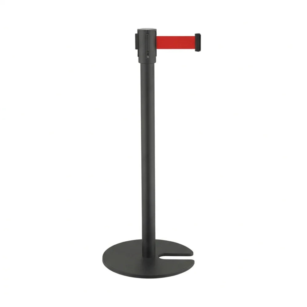 Black stanchion with a red belt on a white background