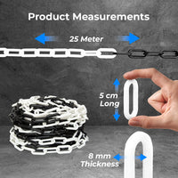 25m black and white plastic safety chain 8mm for traffic and hazard marking