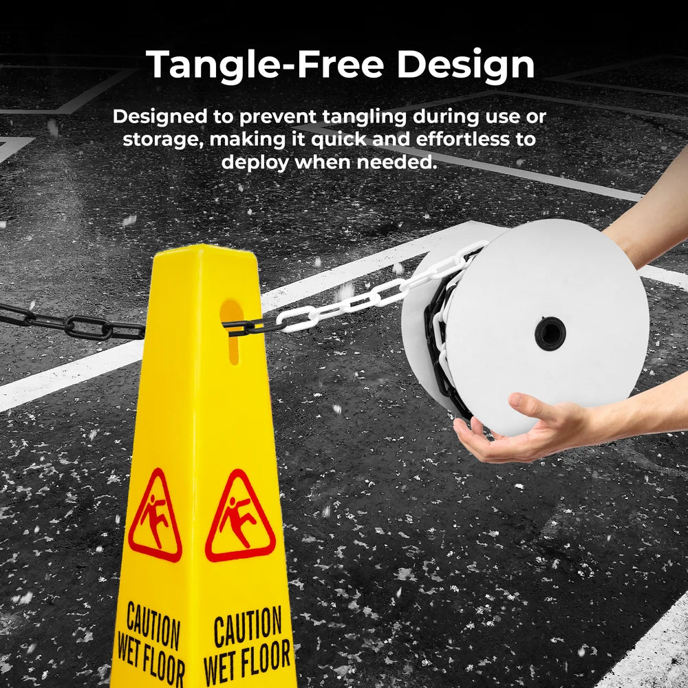 Plastic warning chain 8mm 25m in black and white for safety zones
