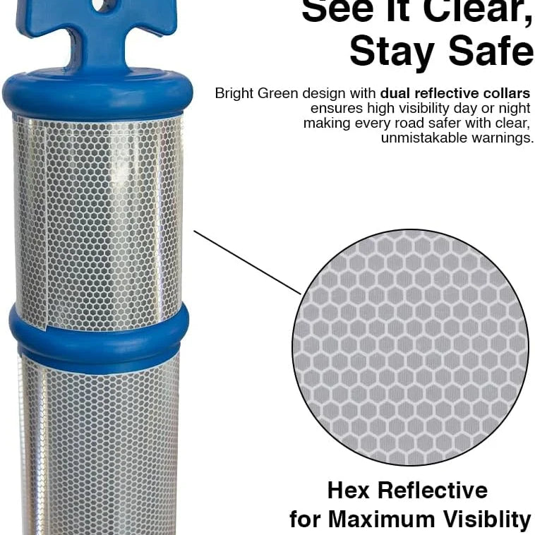 Durable blue 110cm delineator post with base for traffic guidance and control
