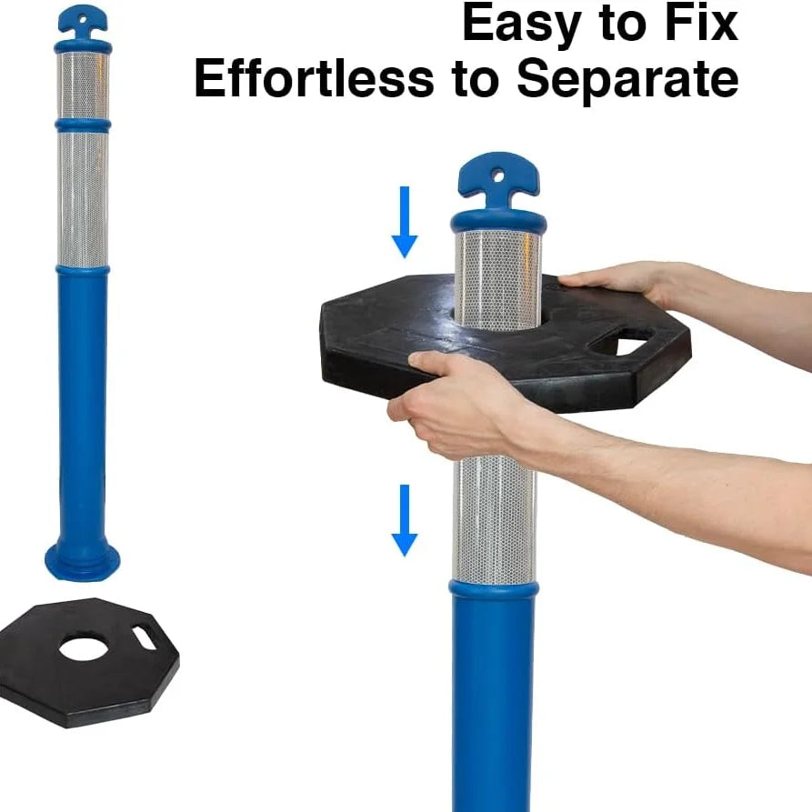 High visibility blue traffic post 110cm with base for crowd and traffic control