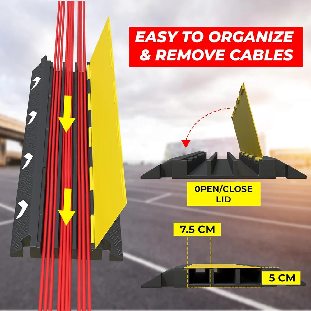 1 meter 3 channel cable cover ramp black and yellow for road and event use