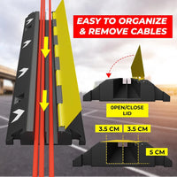 2 channel PVC cable ramp with flip open lid for protecting wires and hoses