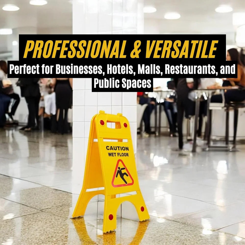 Yellow 64cm two sided caution wet floor sign for public and commercial use