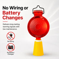 Cone mounted solar warning light for road safety and temporary work zones