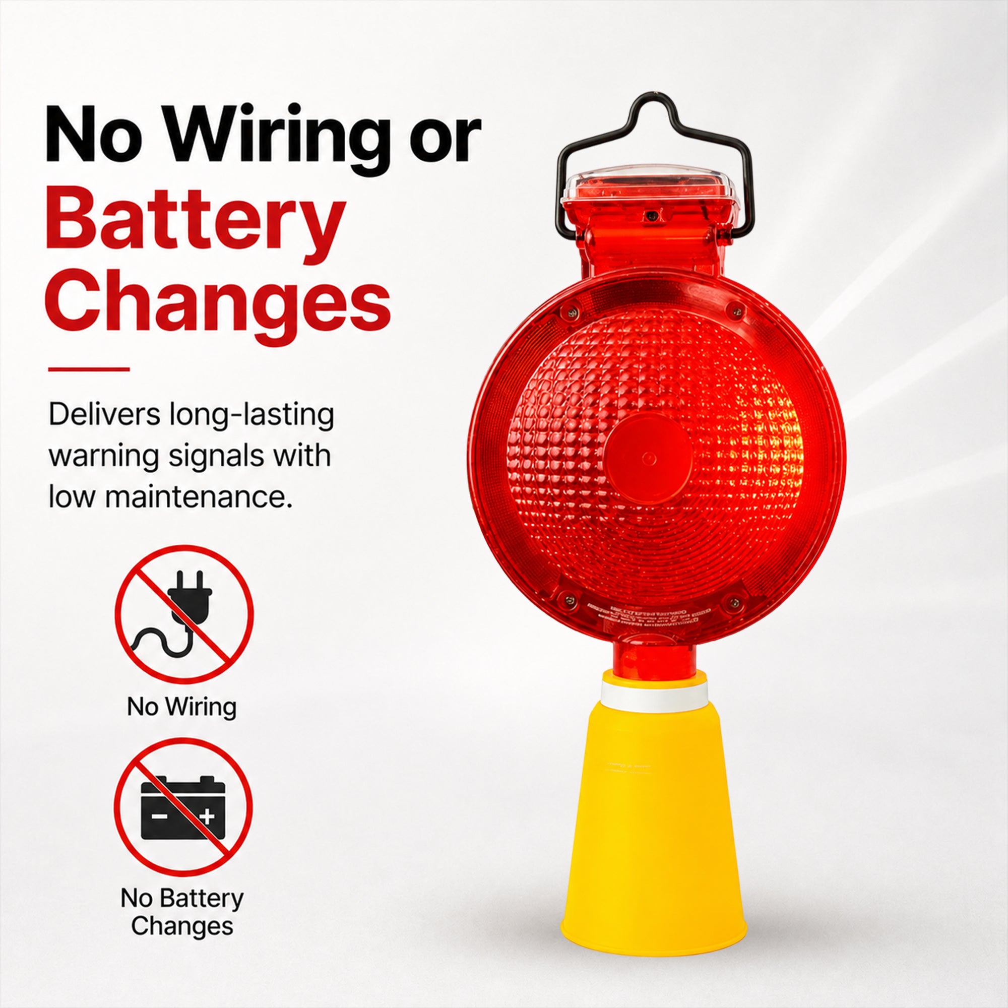 Cone mounted solar warning light for road safety and temporary work zones