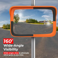 Wide-angle visibility mirror with 160-degree view on a road 