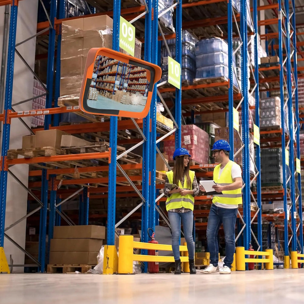 convex mirror in warehouse 