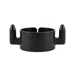 Black delineator hooks on a white background