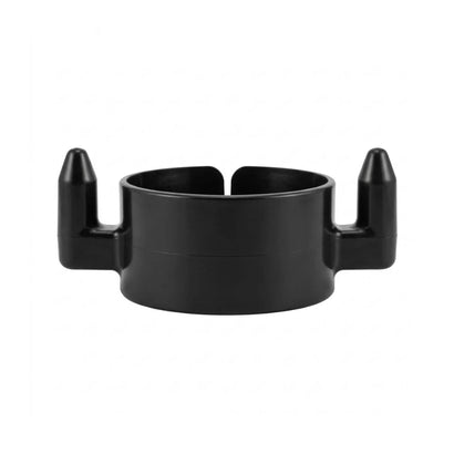 Black delineator hooks on a white background