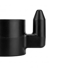 Black plastic hooks on a white background