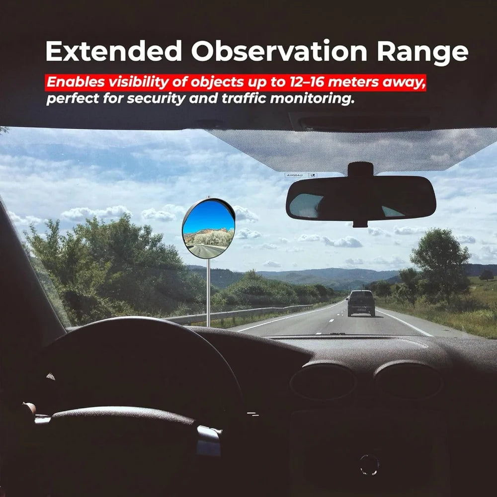 Durable 60cm black convex mirror for outdoor and safety applications