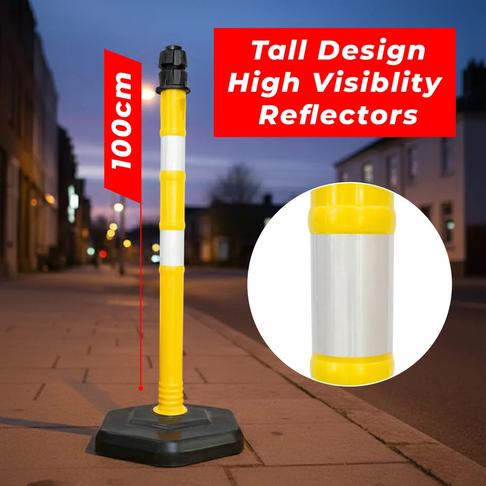 Durable 100cm yellow delineator post with PVC weighted base for safety use