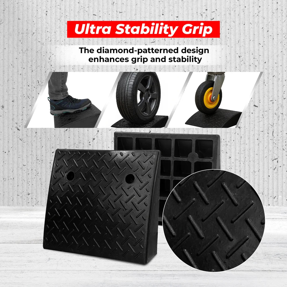 Durable rubber wheel ramp curb access for vehicles and loading docks
