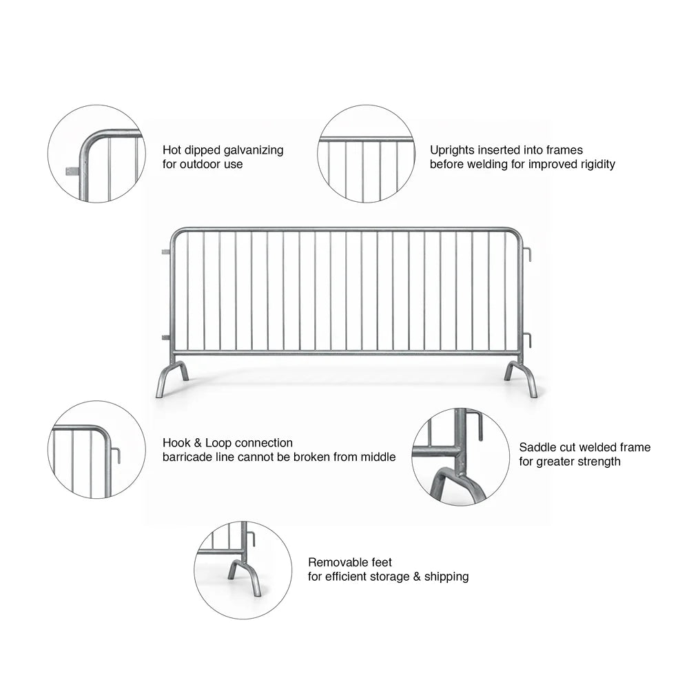 Event safety crowd barrier galvanized steel for crowd guidance and security