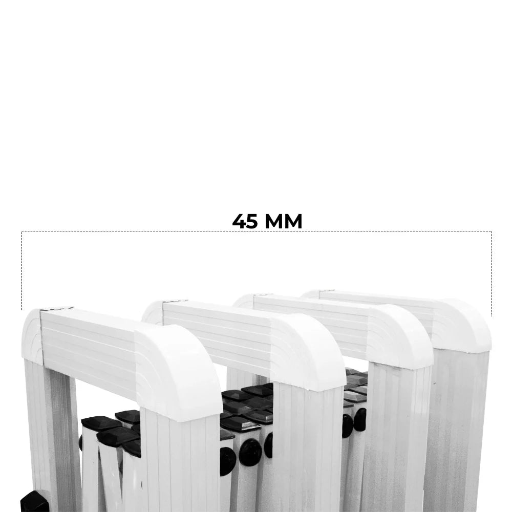 White hangers with a measurement label of 45 mm on a white background