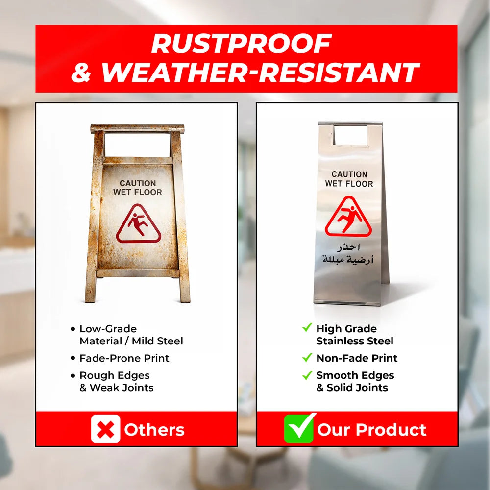 Stainless steel foldable wet floor sign 60cm for commercial safety use