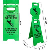 Green wet floor caution sign 101cm foldable with Arabic and English warning text