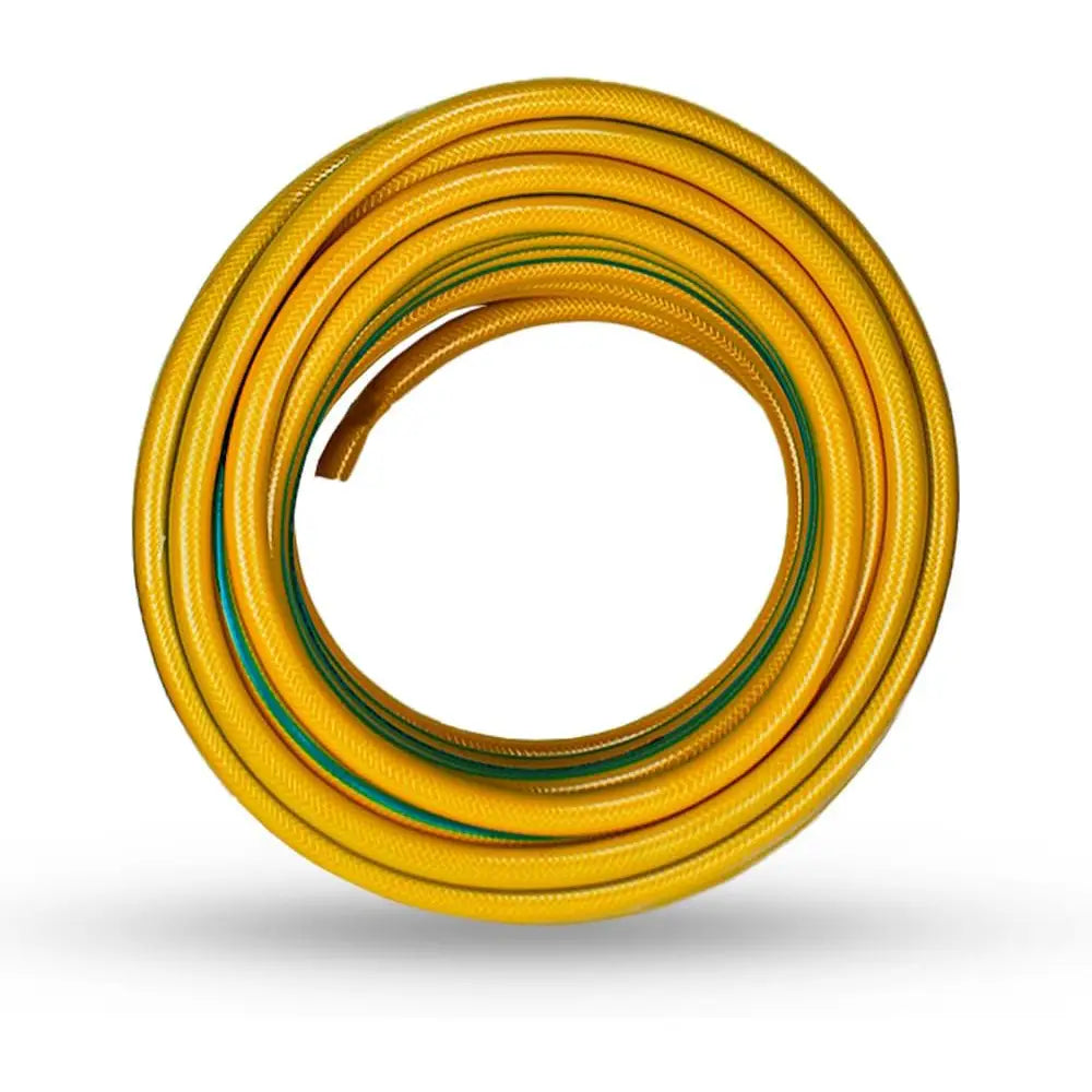 Heavy-duty 1 inch reinforced garden hose, 50 meters long, yellow, ideal for outdoor watering and irrigation