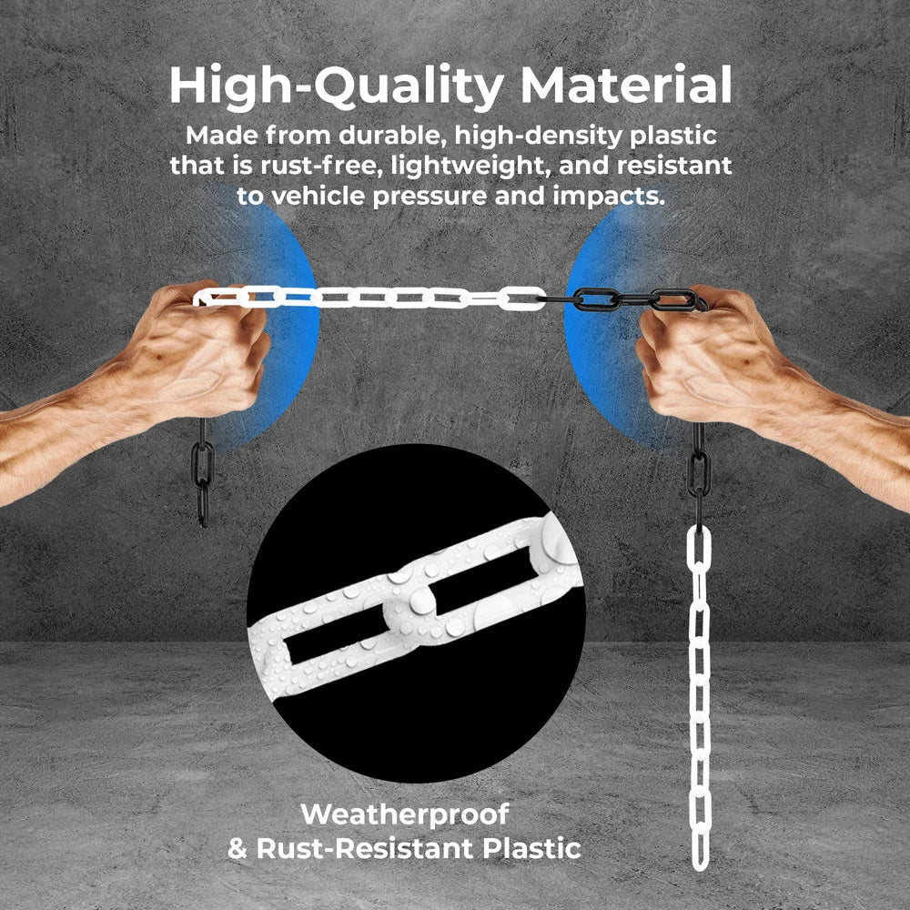 Heavy duty 8mm plastic chain 25m black and white for outdoor safety use