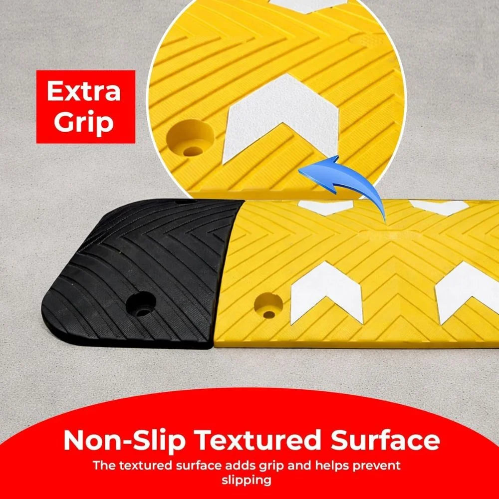 Rubber mat with non-slip textured surface and extra grip features on a gray background