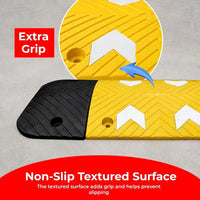 Rubber mat with non-slip textured surface and extra grip features on a gray background