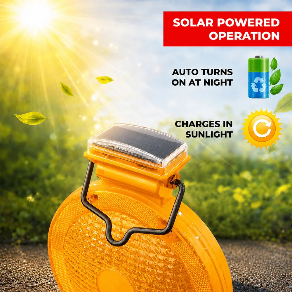 Orange solar LED traffic cone warning light for construction and hazard zones