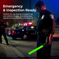 Battery powered green LED traffic wand baton for road safety and direction control