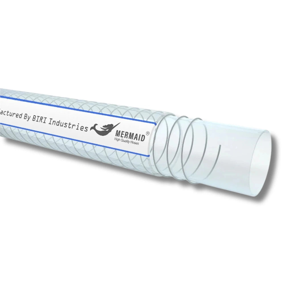 Mermaid 1 inch PVC steel wire reinforced suction hose, 50 meters, clear for water transfer and irrigation