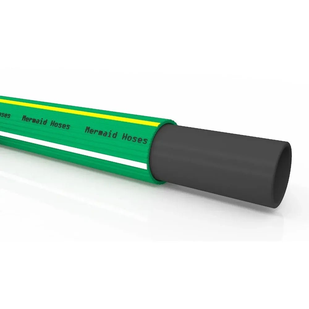 Green hose with black interior on a white background