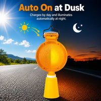 Orange solar powered LED safety light for traffic cones and hazard marking